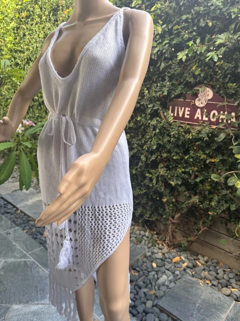 Mahina White Crochet Fringe Swim Coverup Dress